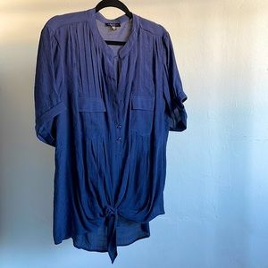 Blue see through front tie blouse Size 2X